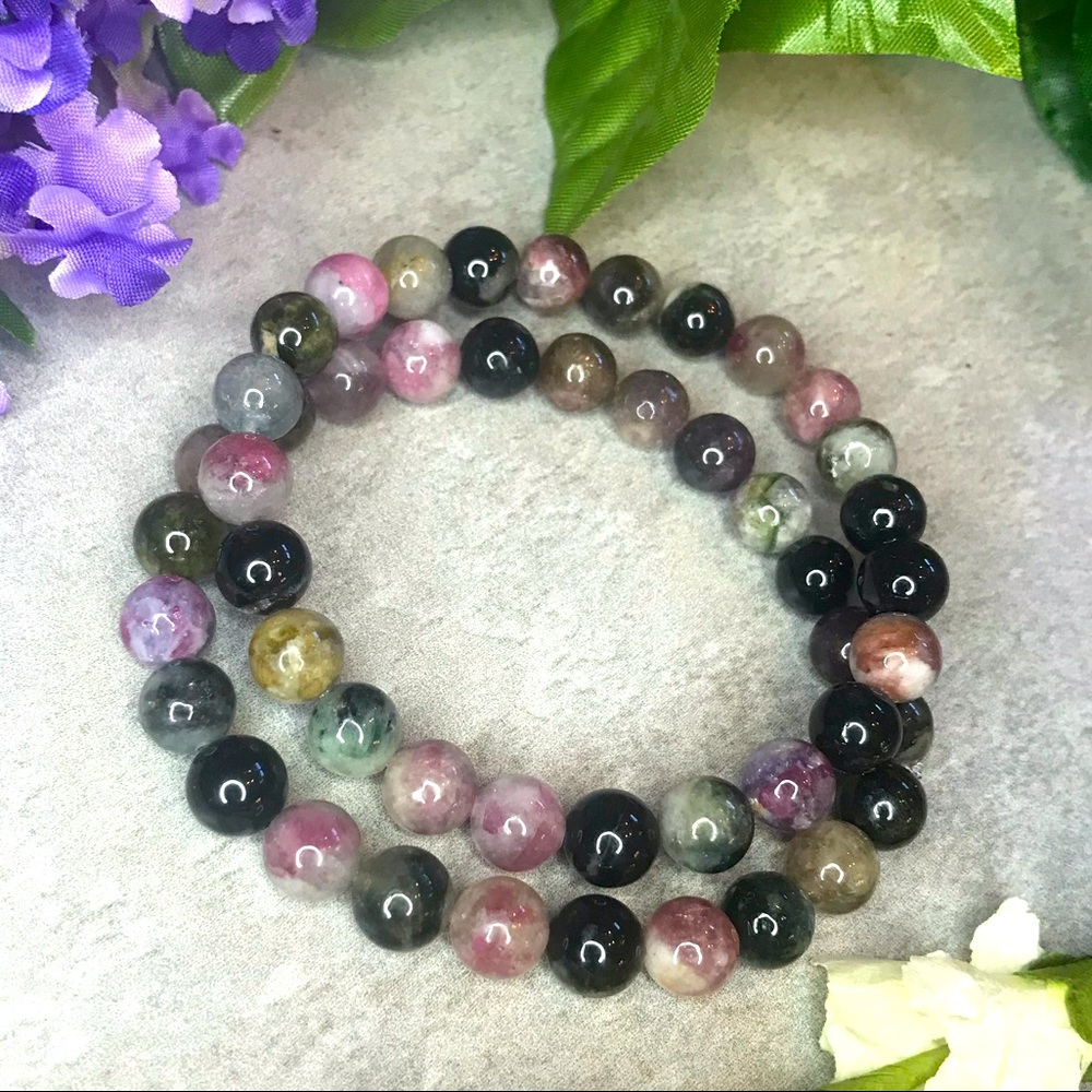 Watermelon Tourmaline gemstone beaded bracelet - Picture 2 of 5